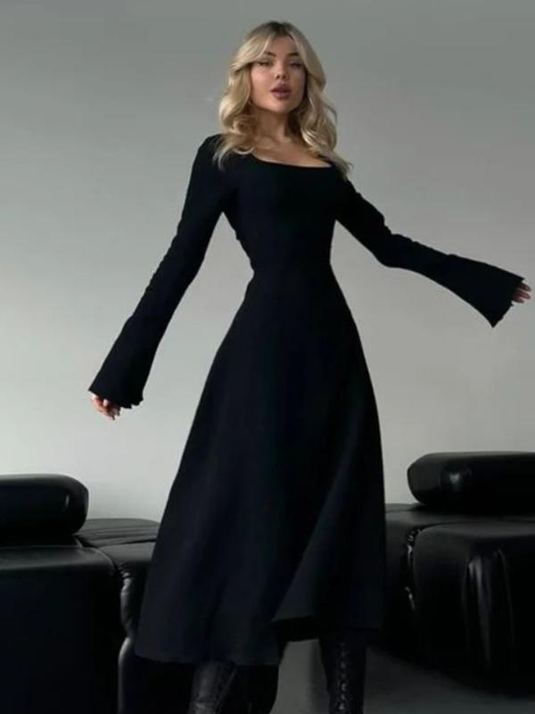 ERIN™ - Sophisticated Lace-Up Tie Back Flounce Sleeve A-Line Long Dress