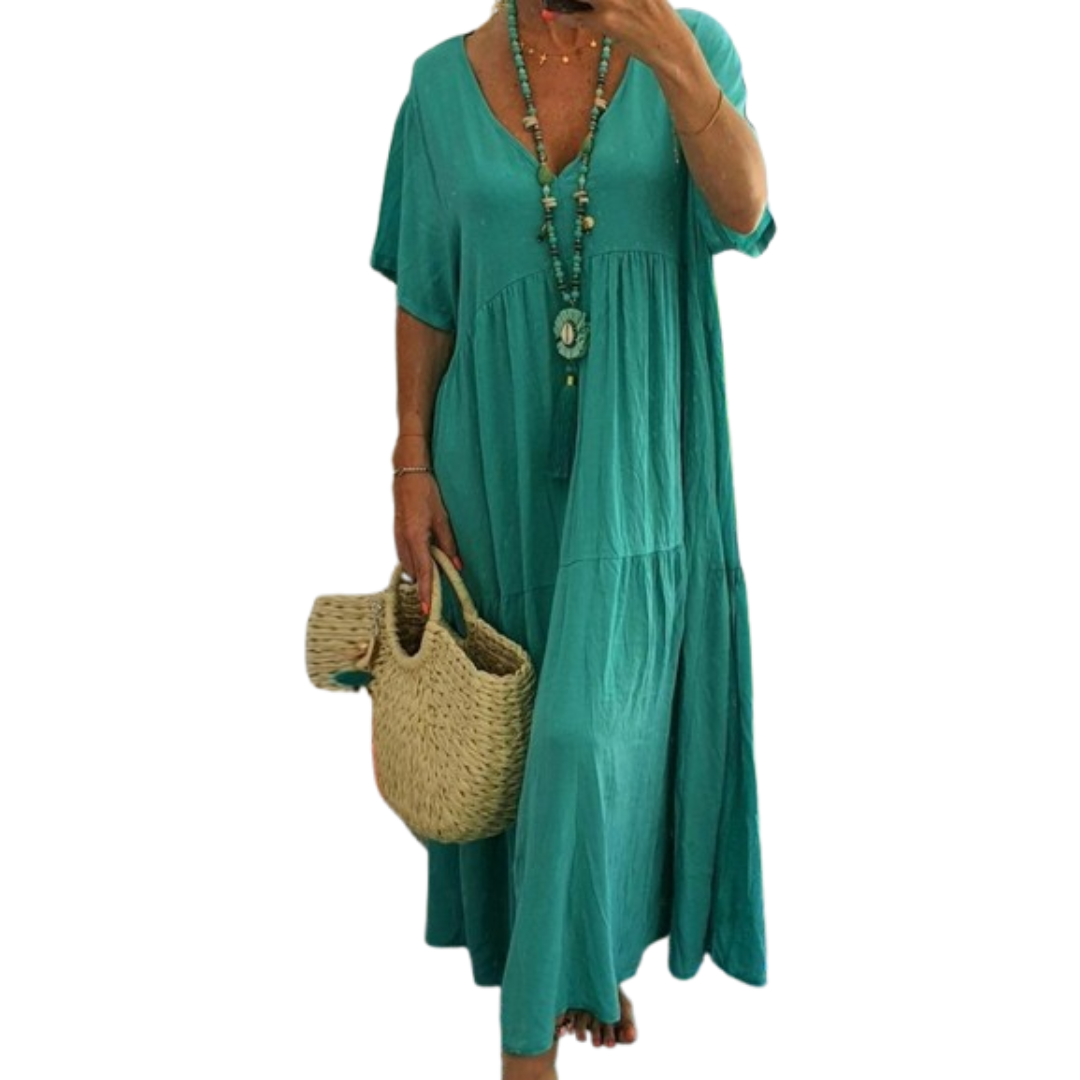 VIVIANI™ – Comfy V-Neck Casual Ruffle Boho Dress