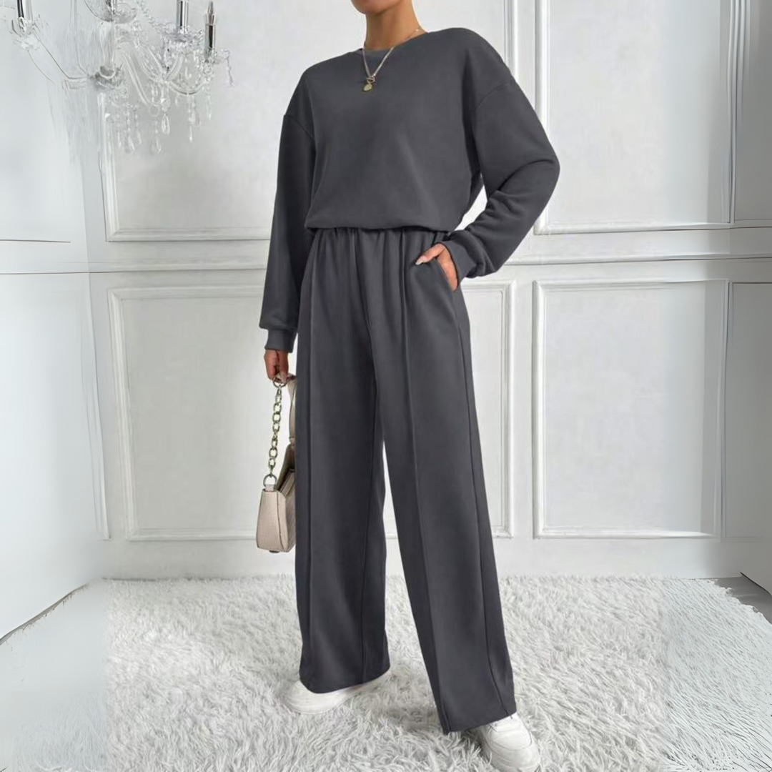 AMBRA™ - Casual Long Sleeve Sweatshirt and High Waist Pants Set