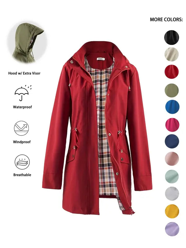 QING™ - Casual Drawstring Zip Up Hooded Trench Coat