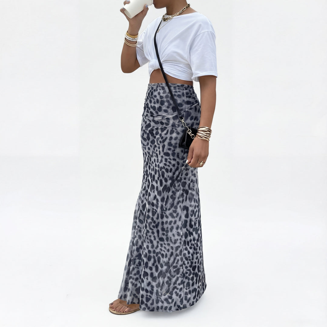 TERRY™ – High-Waisted Leopard Print Mesh Skirt