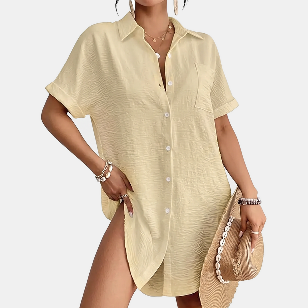 Women's Button Down Pocket Short Sleeve Shirt Dress