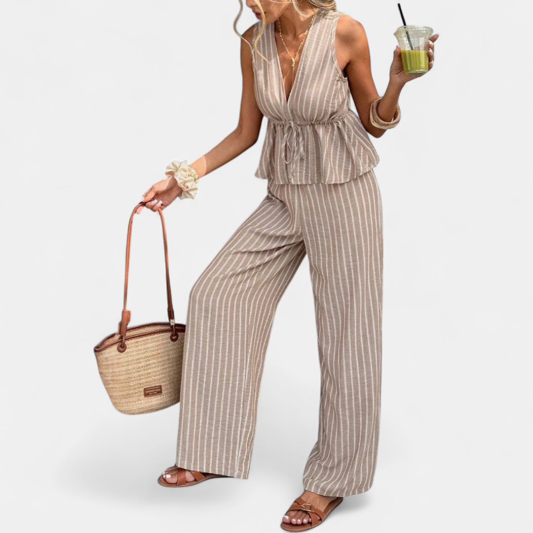 DELFINE™ – Striped Tie-Waist Wide Leg Set