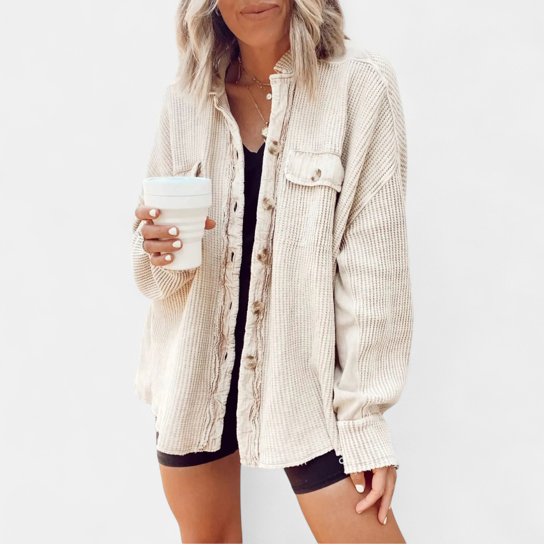 BIRDIE™ – Relaxed Batwing Waffle Knit Shacket