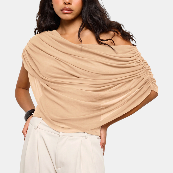 Women's Cape Style Draped Off Shoulder Cropped Blouse