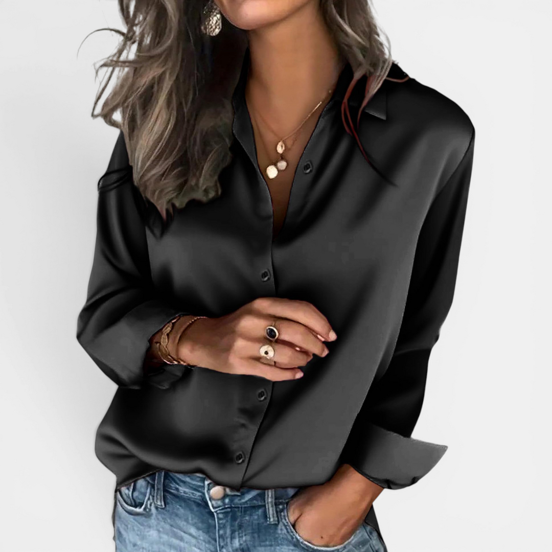 CRESSIDA™ – Relaxed Satin Finish Long Sleeve Blouse