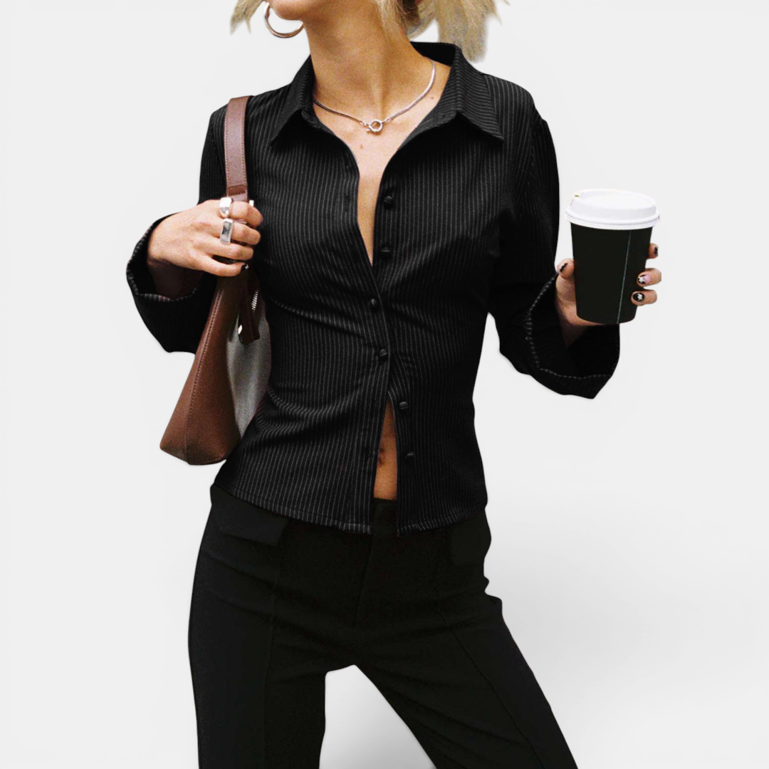 HARRIGAN™ – Classic Striped Button-Front Blouse
