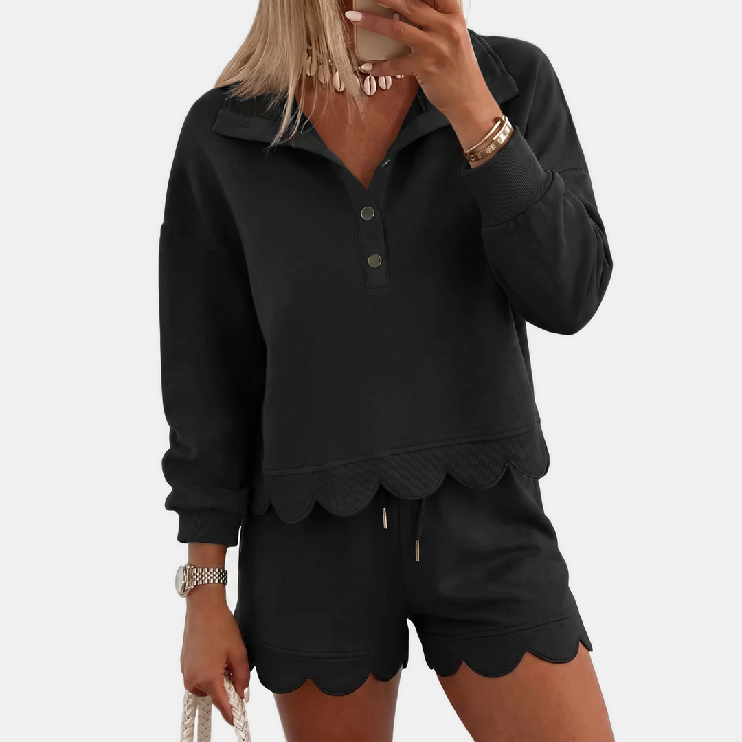 Women's Half Button Stand Collar Embroidered Two Piece Sweatsuit