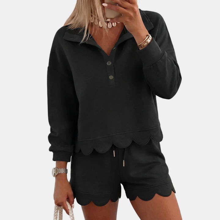 Women's Half Button Stand Collar Embroidered Two Piece Sweatsuit