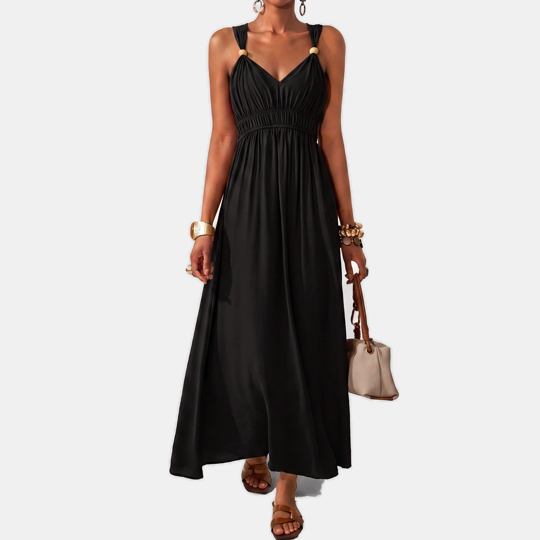 Women's Sleeveless Deep V Neck Flowy A Line Dress