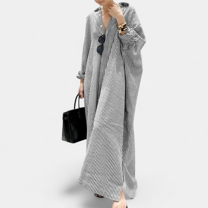 NELDA™ – Relaxed Striped Shirt Maxi Dress