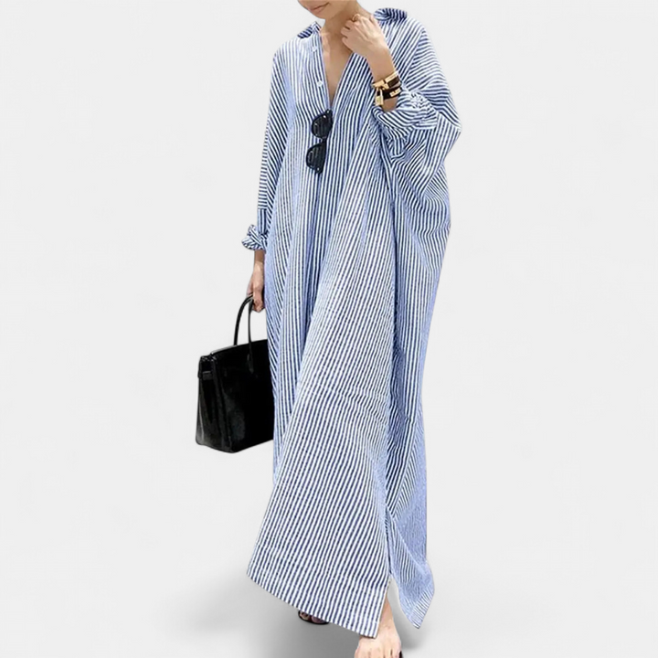 NELDA™ – Relaxed Striped Shirt Maxi Dress