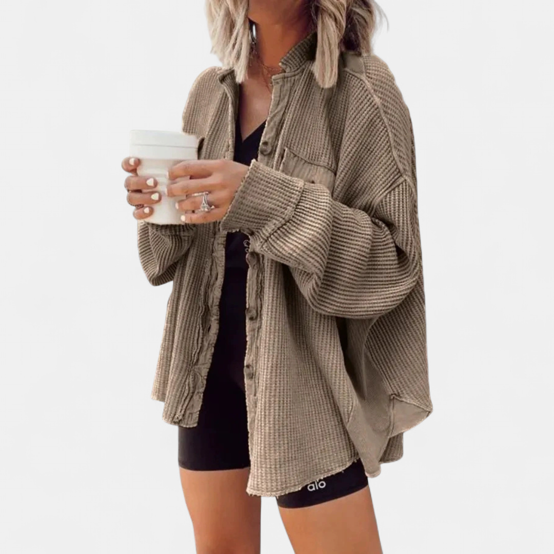 BIRDIE™ – Relaxed Batwing Waffle Knit Shacket