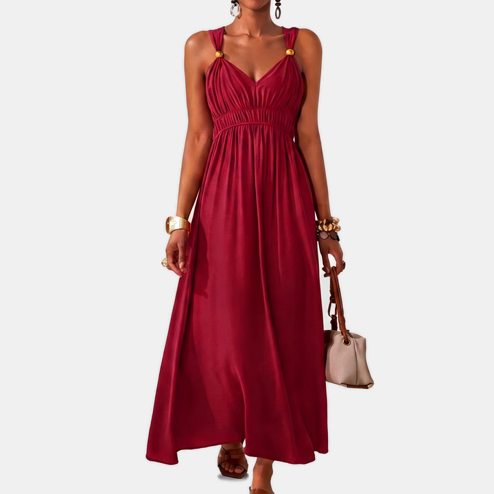 Women's Sleeveless Deep V Neck Flowy A Line Dress
