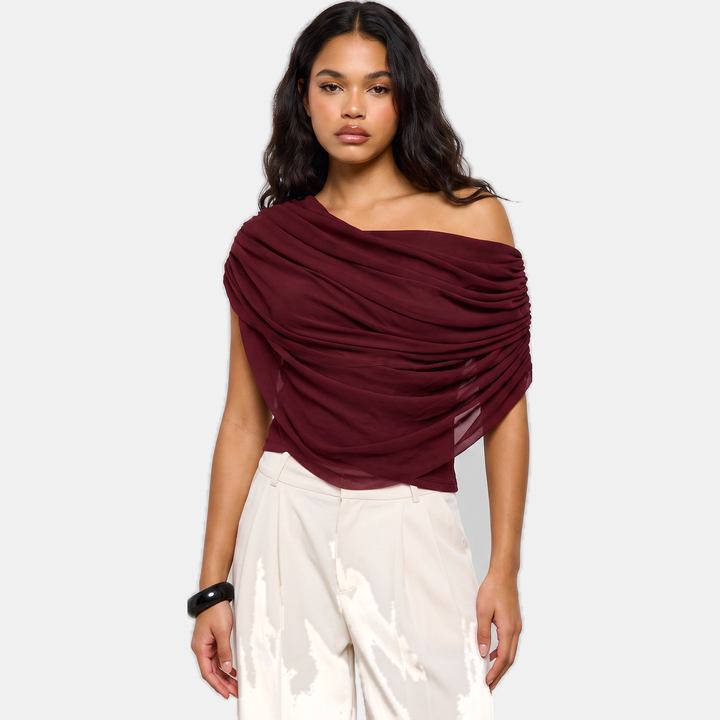 Women's Cape Style Draped Off Shoulder Cropped Blouse