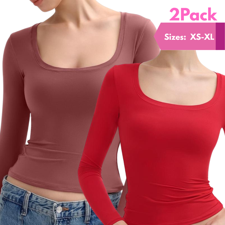 NINA™ - Scoop Neck Long Sleeve Double Layer Minimalist Top