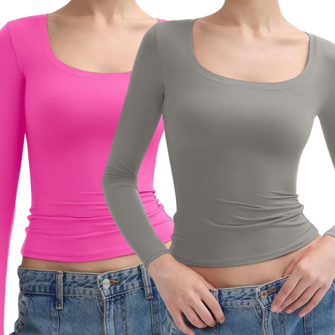 NINA™ - Scoop Neck Long Sleeve Double Layer Minimalist Top