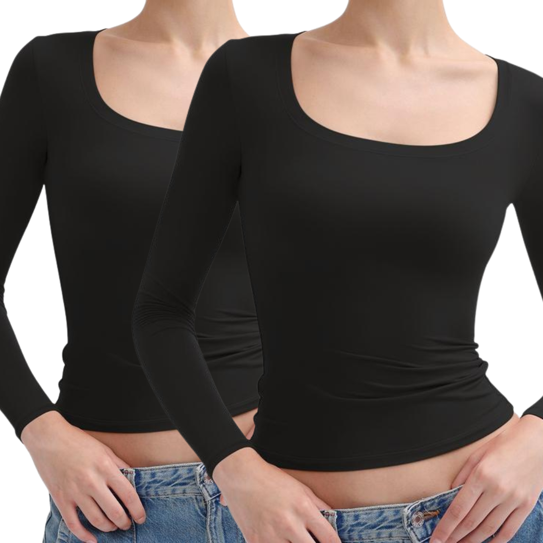 NINA™ - Scoop Neck Long Sleeve Double Layer Minimalist Top