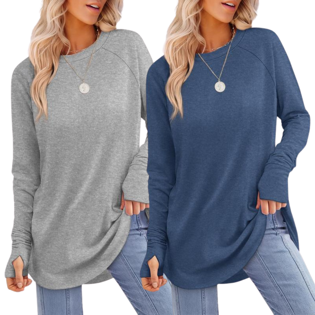 ZARITA™ - Cozy Long Sleeve Tunic Shirt with Thumb Hole