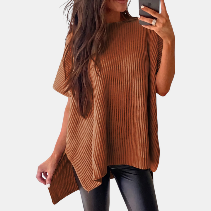 Women's Oversized Drop Shoulder Puff Sleeve Knit Pullover Sweater