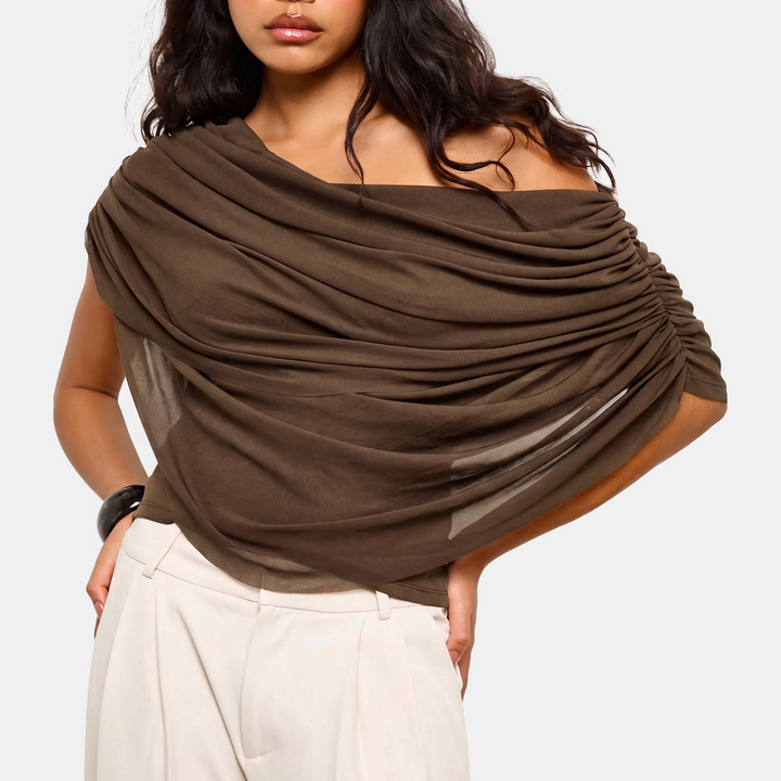 Women's Cape Style Draped Off Shoulder Cropped Blouse
