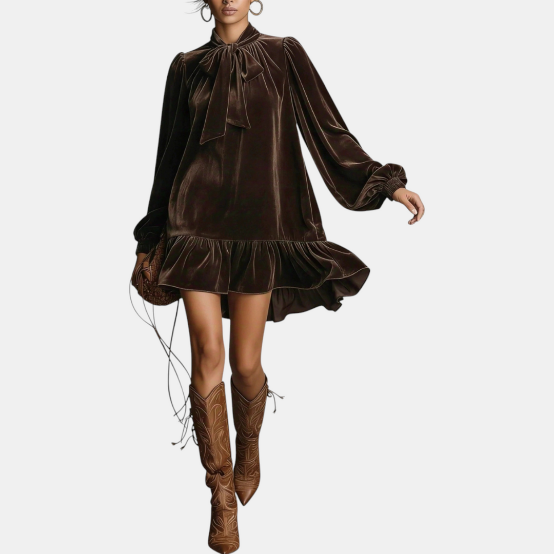 Women's Relaxed Sleeve Velvet Babydoll Mini Dress