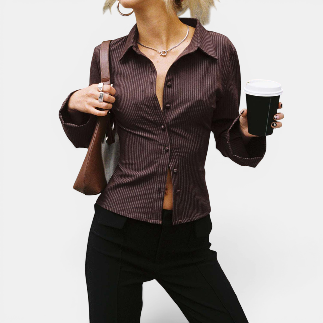HARRIGAN™ – Classic Striped Button-Front Blouse