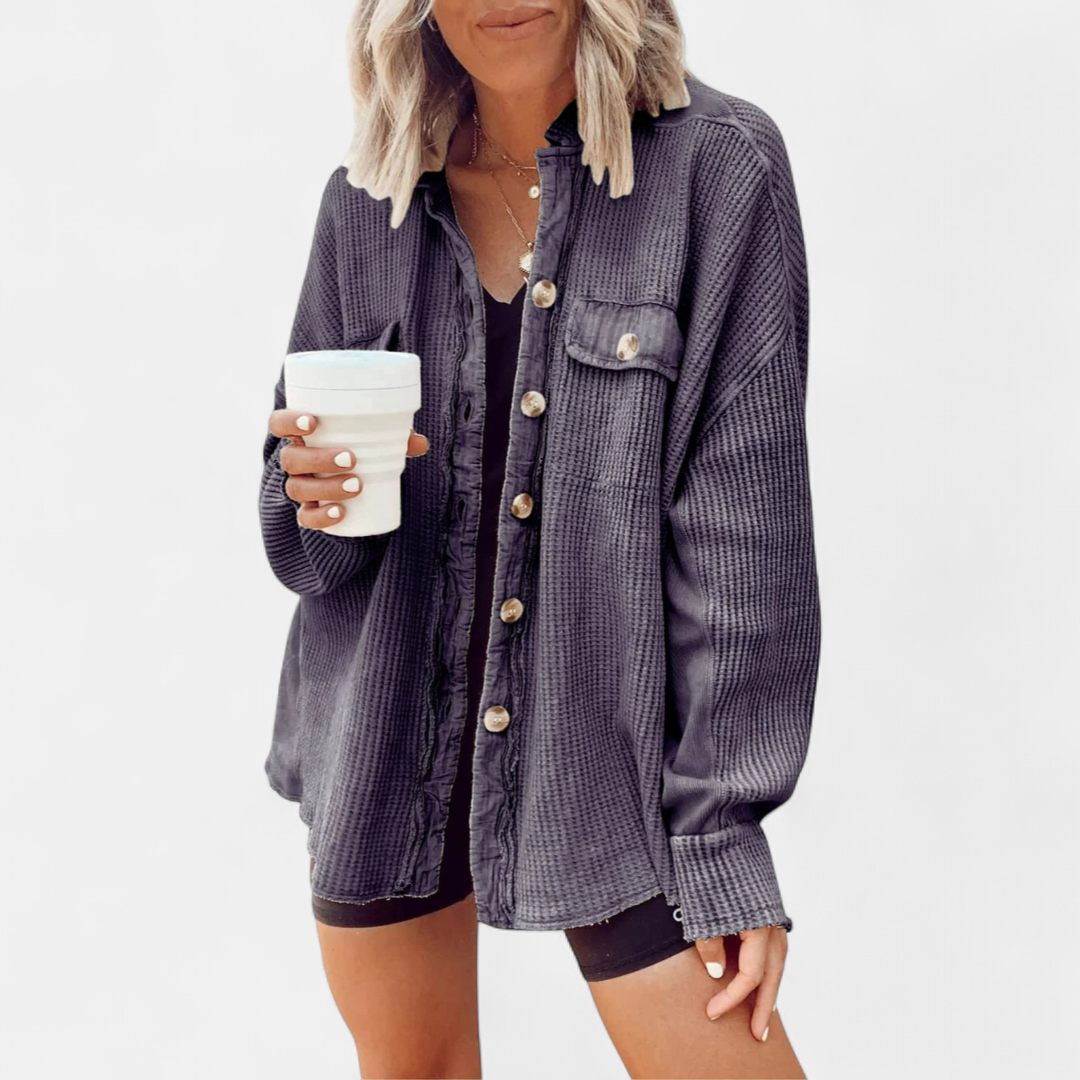BIRDIE™ – Relaxed Batwing Waffle Knit Shacket