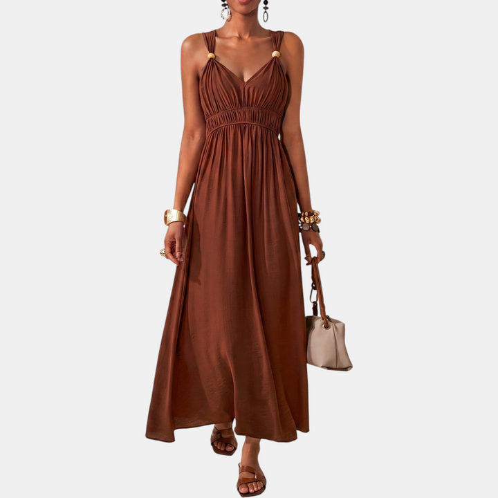 Women's Sleeveless Deep V Neck Flowy A Line Dress