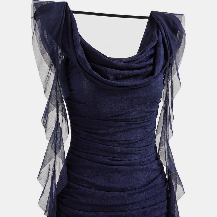 Women's Ruffle Hem Open Back Sleeveless Ruched Maxi Dress