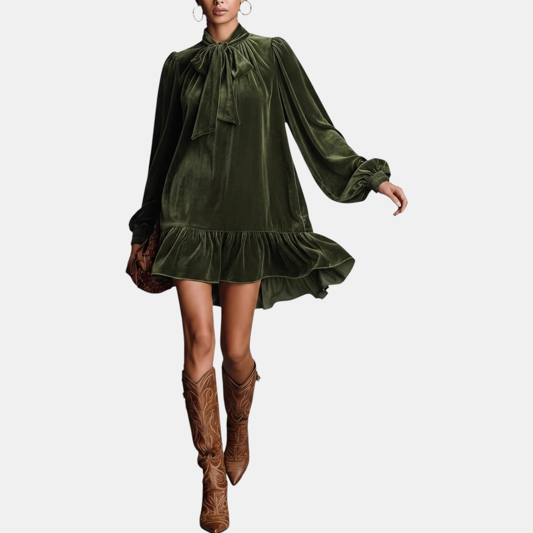 Women's Relaxed Sleeve Velvet Babydoll Mini Dress