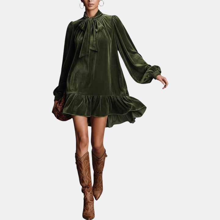 Women's Relaxed Sleeve Velvet Babydoll Mini Dress