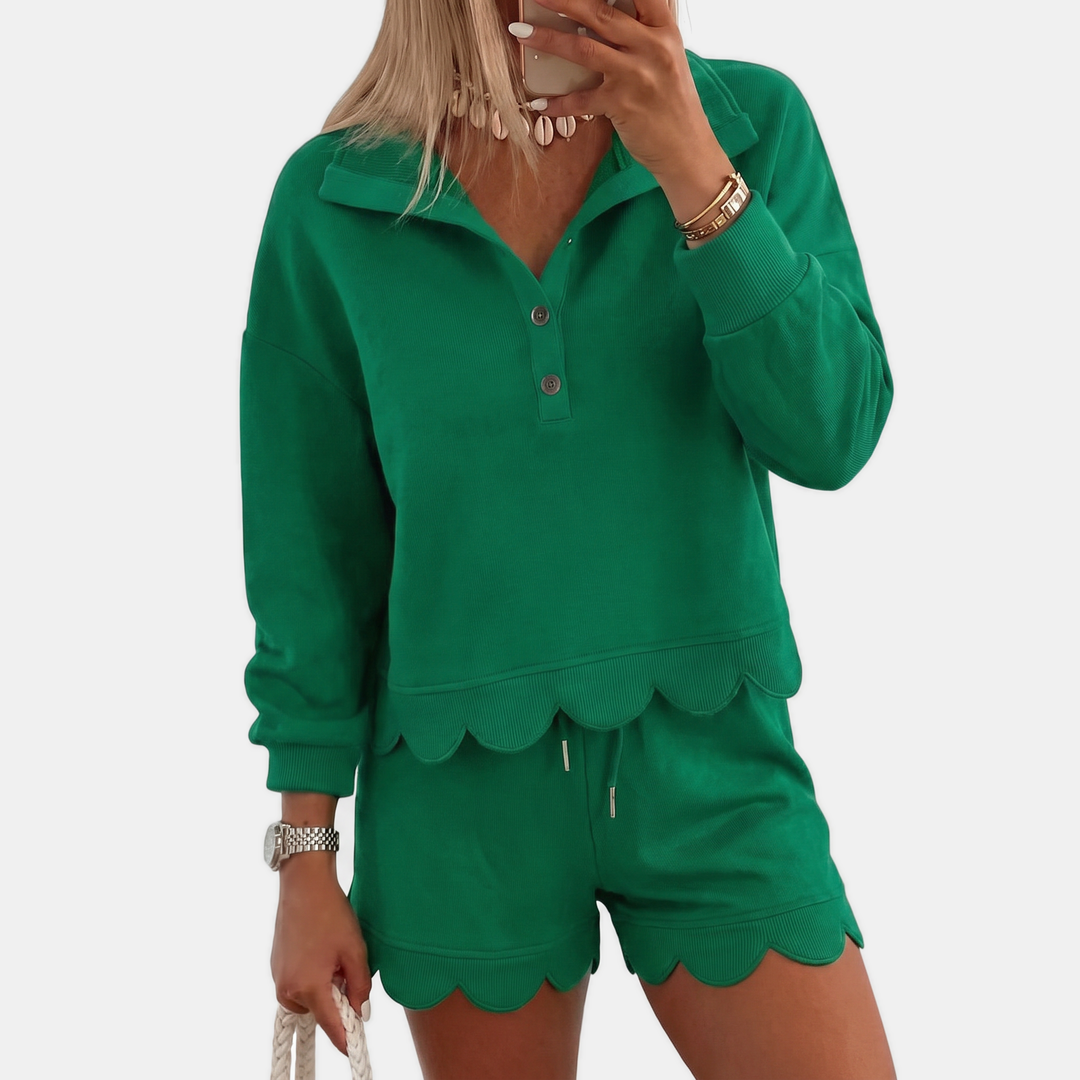Women's Half Button Stand Collar Embroidered Two Piece Sweatsuit