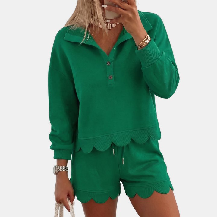 Women's Half Button Stand Collar Embroidered Two Piece Sweatsuit
