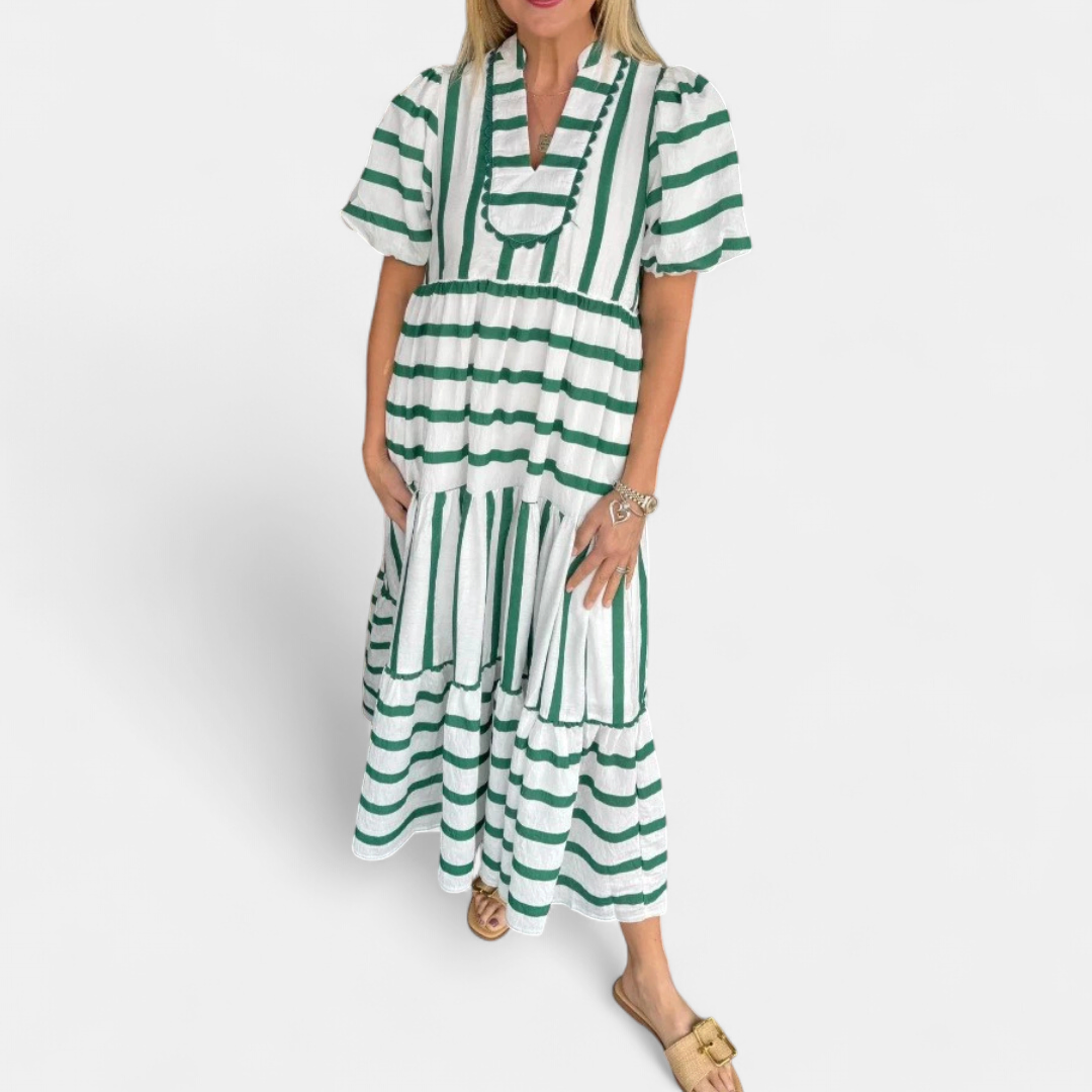 CAILINN™ – Striped Lantern Sleeve Tiered Dress