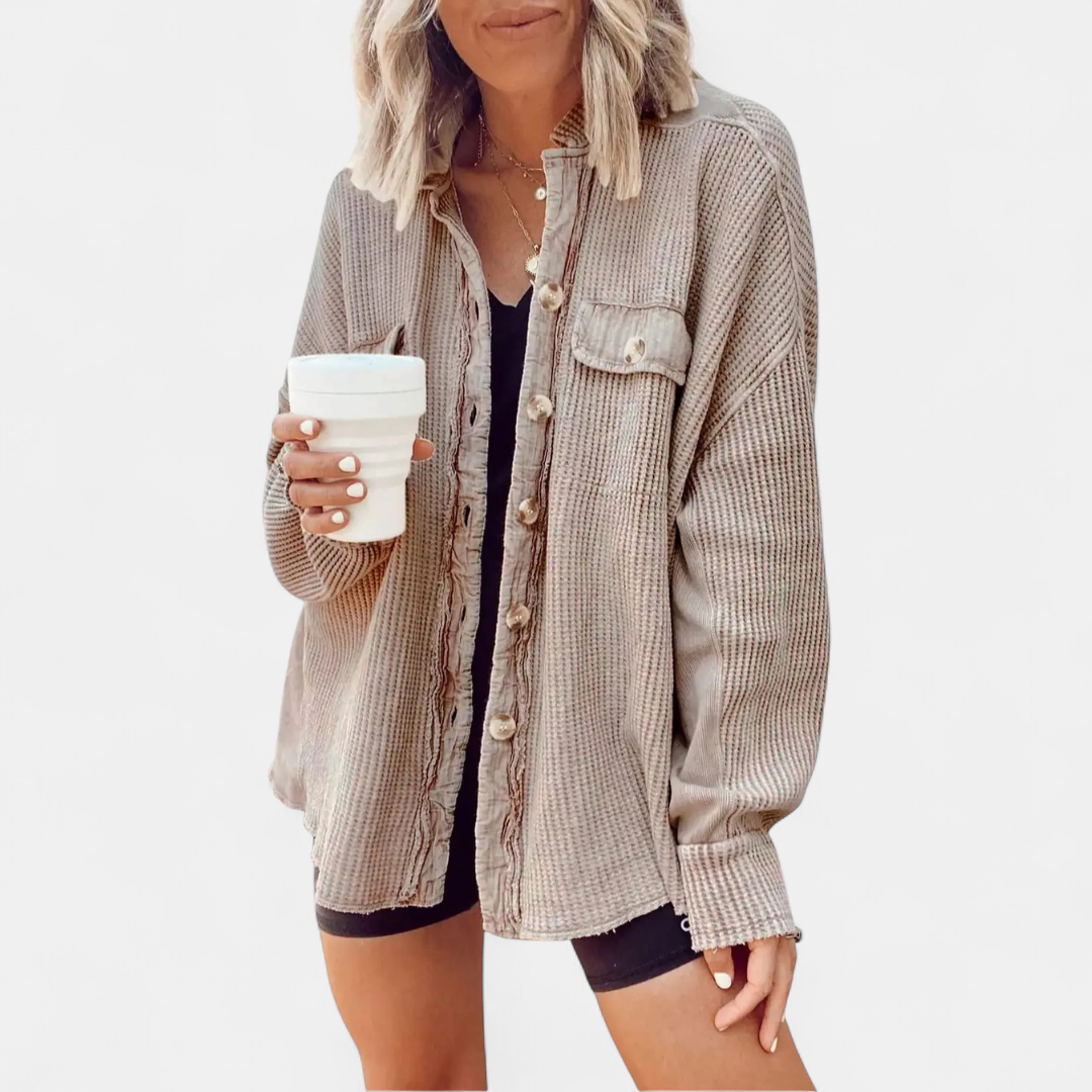 BIRDIE™ – Relaxed Batwing Waffle Knit Shacket