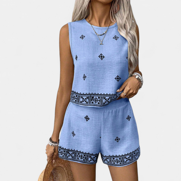 SOLENNE™ – Boho Print High-Waist Two-Piece Set