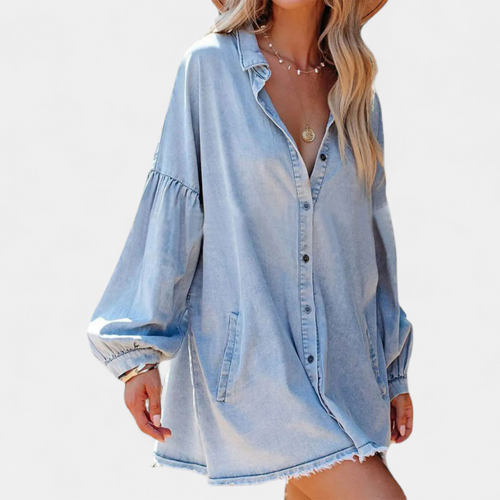 DUSTY™ – Relaxed Distressed Denim Shirt Dress