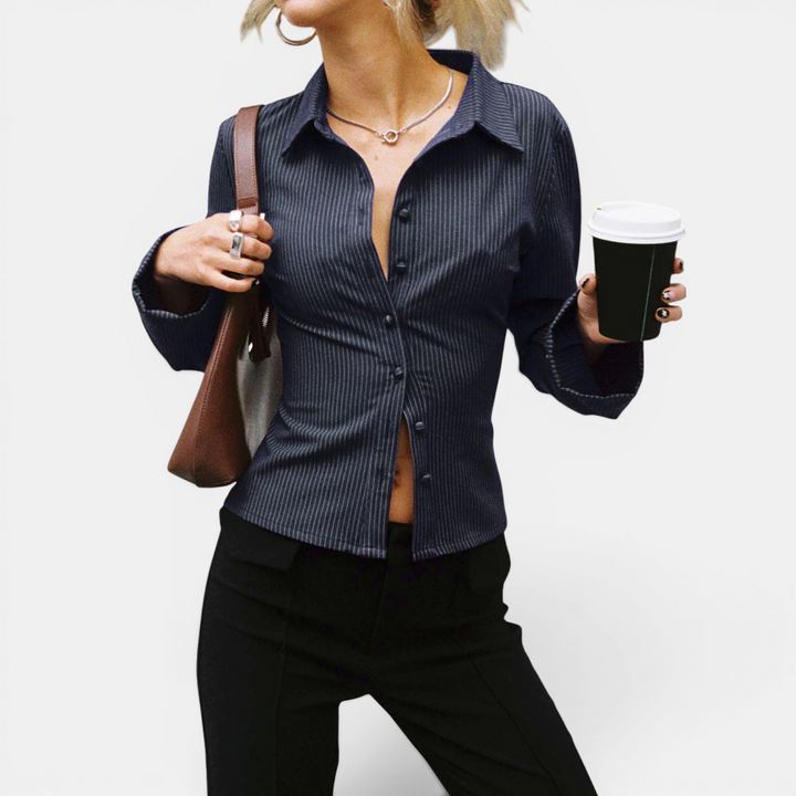 HARRIGAN™ – Classic Striped Button-Front Blouse