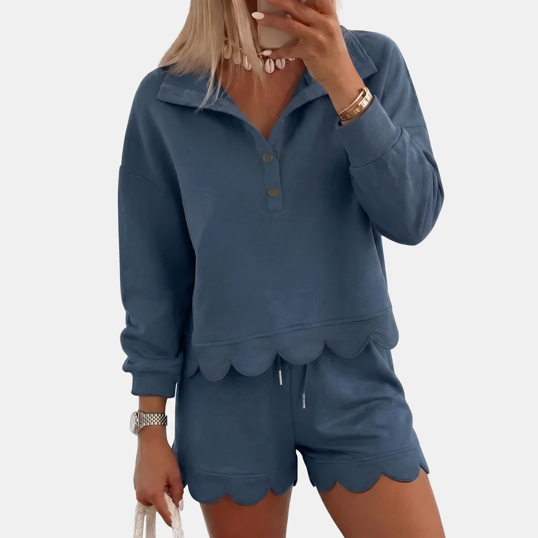 Women's Half Button Stand Collar Embroidered Two Piece Sweatsuit