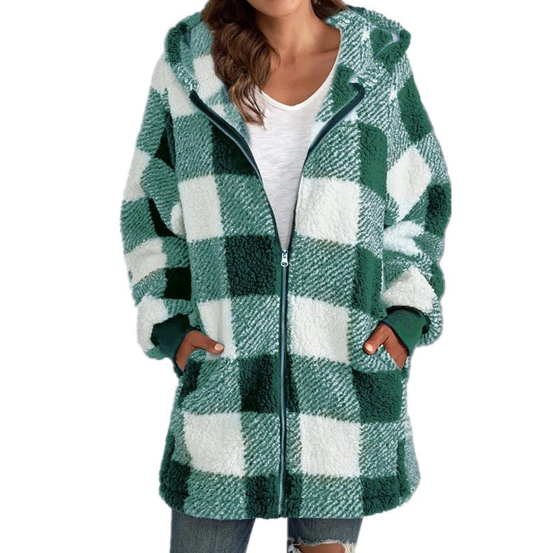 ARABELLA™ - Plaid Fleece Long Sleeve Hooded Coat