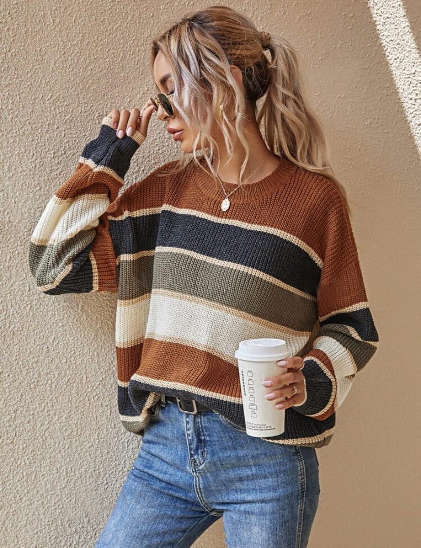 SOMIN™ - Comfy Striped Long Sleeve Round Neck Sweater