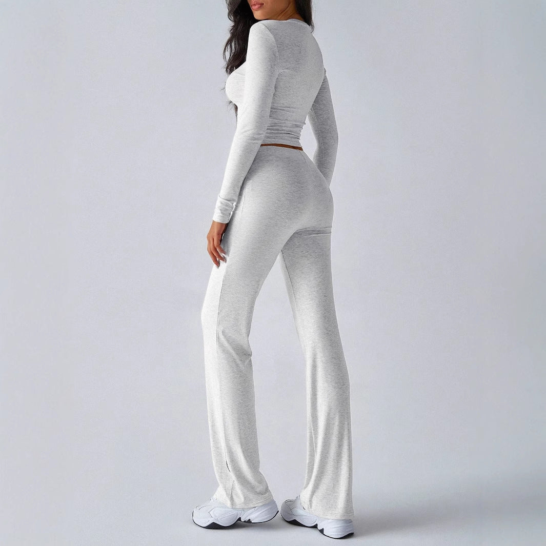 KUTIS™ - Casual Round Neck Crop Top and Drawstring High Waist Pants Set