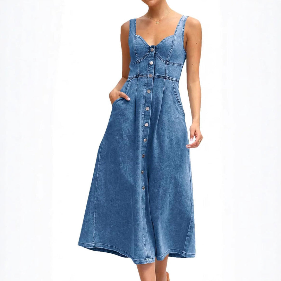 JAYLIN™ –  Classic Sleeveless Button-Front Denim Dress