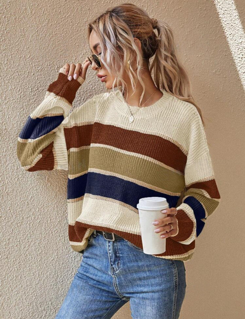 SOMIN™ - Comfy Striped Long Sleeve Round Neck Sweater