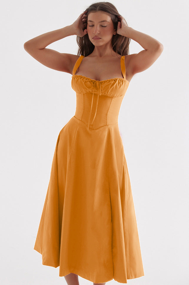 OPRAH™ - Casual Lace-Up Square Neck Midi Dress