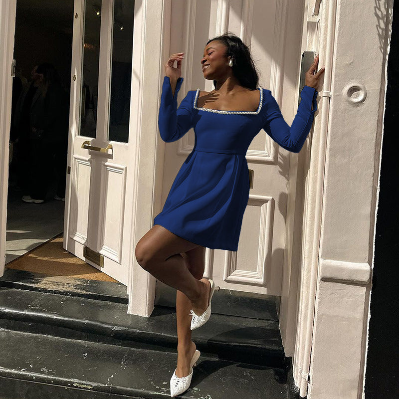 ALAIRE™ - Classy Backless Long Sleeve Square Neck A-Line Mini Dress