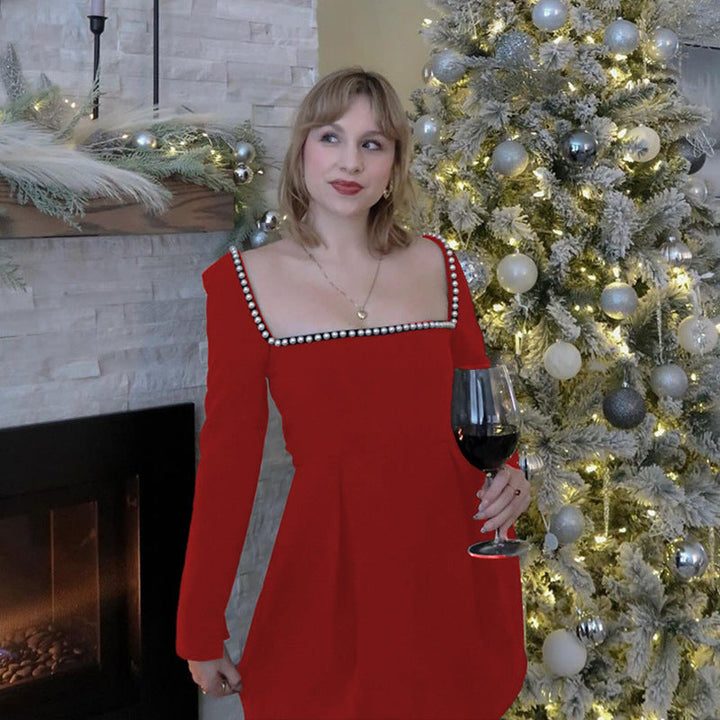 ALAIRE™ - Classy Backless Long Sleeve Square Neck A-Line Mini Dress