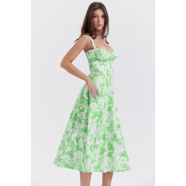 OPRAH™ - Casual Lace-Up Square Neck Midi Dress