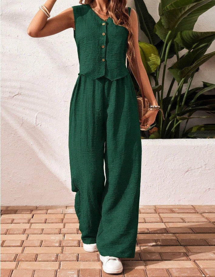 CHARISSA™ – Elegant Sleeveless V-Neck Top and Trousers Set